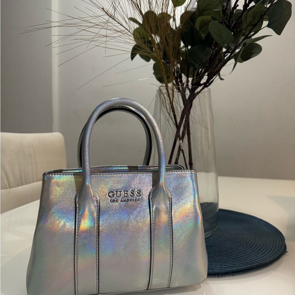 Guess Silver Satchel with Structured Design